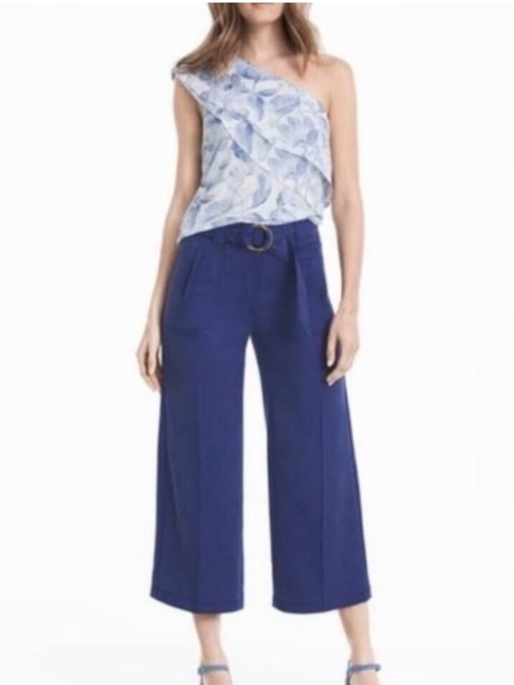 WHBM The Wide Leg Crop Blue Pant